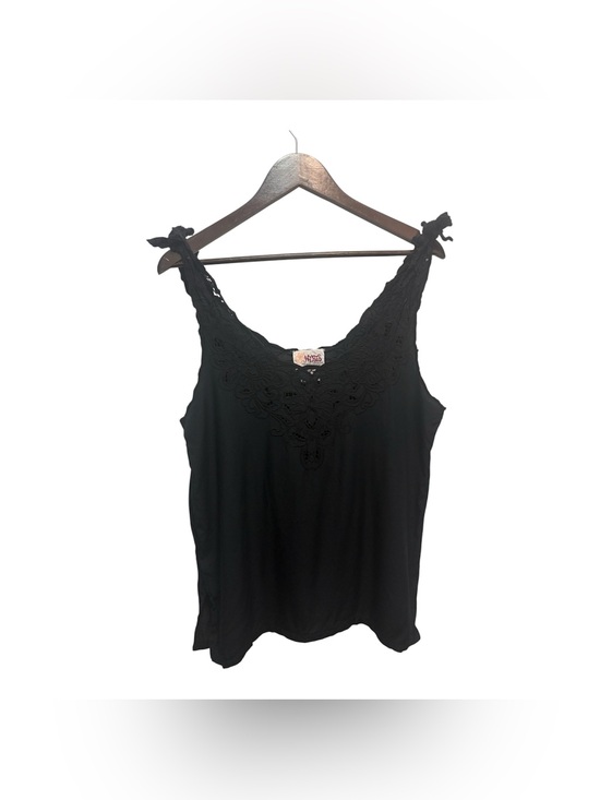 Hibiscus Collection Tops - Vintage HiBis Black Embroidered Black Tie-Shoulder Camisole Boho Whimsigoth